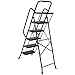 5-Step Ladder with Tool Tray, 65-Inch Steel Folding Stepstool, Anti-Slip Platforms, Black Safety Handrails, Portable Design
