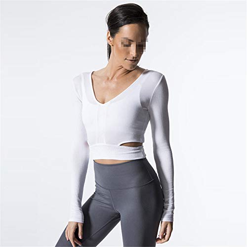 Yoga Running Workout Tops Women's Tops Yoga Tank Tops Long Sleeve Tee V-neck Fast Dry For Ballet Dancing Running for Women (Color : White, Size : L)