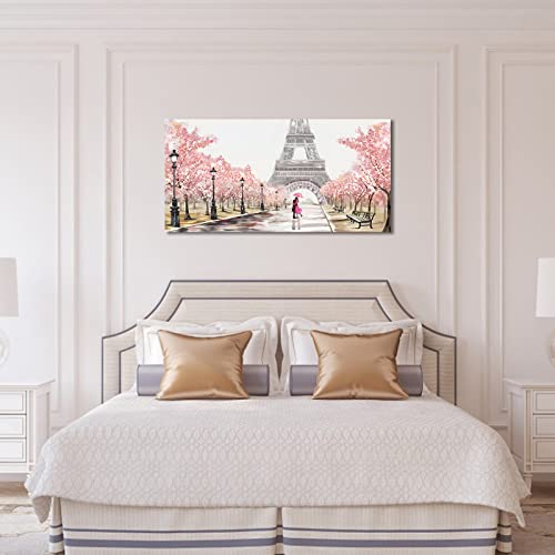 Blossom Trees Wall Art Living Room Decor Eiffel Tower Paris Street Art Canvas Pictures Bedroom Wall Decor Modern Landscape Canvas Wall Art For Home Office Decoration Framed Art 20"X40" #TOP2