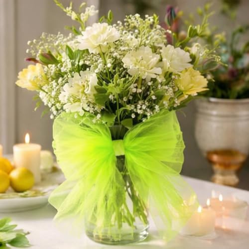 Image of Lime Green Tulle Fabric Ribbon 6 Inch by 25 Yards Rolls Fabric Spool Tulle for Gift Wrapping Wedding Decorations Craft Supplies DIY Tutu Skirt Baby Shower Birthday Party
