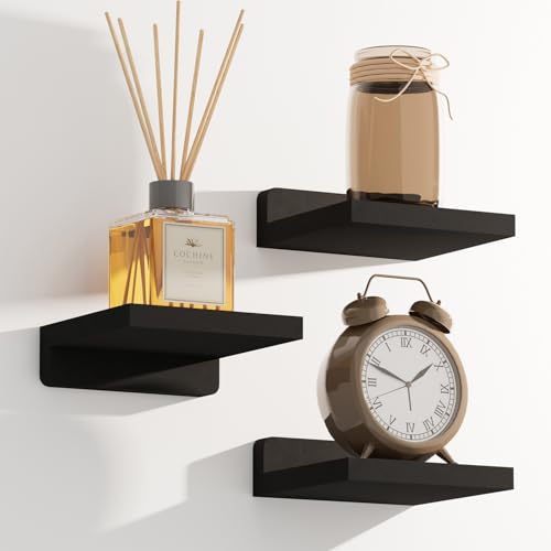 QsQueen Small Floating Shelves Mini Shelves Hanging Display 5 Inch Wall Shelf for Bathroom Livingroom Bedroom,3 Pack, with 2 Types of Installation, Great for Room Decor