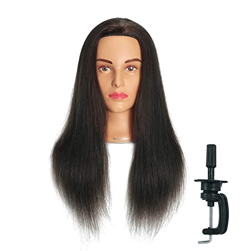 Hairginkgo Mannequin Head 20"-22" Human Hair Manikin Head Hairdresser Training Head Cosmetology Doll Head for Styling Dye Cutting Braiding Practice with Clamp Stand (91909LB0214)