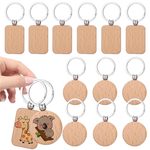 RXKFIGX 12 Piezas Llaveros Rectangulares de Madera Natural Llavero Personalizado DIY Decoración Colgante para Pintar Decoración de Regalo para Grabar y Pintar Diseñar Sus Propios Patrones como Regalos
