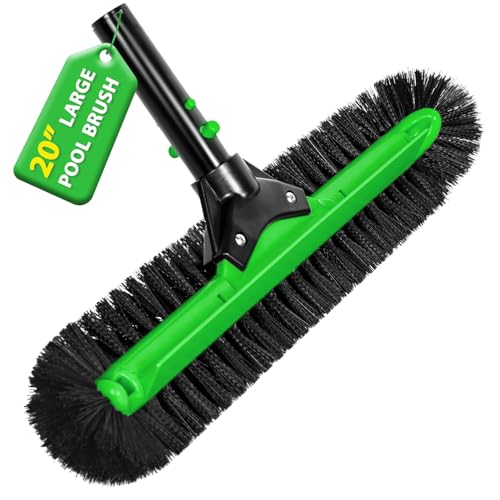 20\" Wide Pool Brush Head, Heavy Duty Pool Scrub Brush with 12-Rows Soft Bristles, Inground/Above Ground Pool Brushes with Curved Ends, Clean Pool Wall, Floor, Step, Corner Faster, Safe for Vinyl Liner