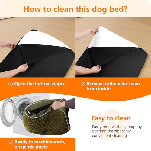 HMTOPE Orthopädisches Hundebett, Hundematte im Doppelstock-Design, Waschbar Hundekissen, Abnehmbar Hundekorb, 120 cm für Große Hunde, Olivgrün