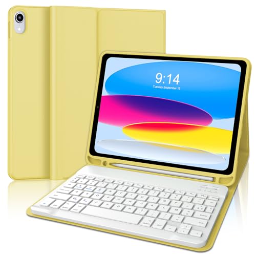 Clavier pour iPad 10 EME Generation 10.9/ 11 EME Generation A16 2025 11 Pouces, Coque Clavier pour iPad 11/10eme Génération, AZERTY Français Bluetooth Détachable avec Fente pour Stylo, Jaune