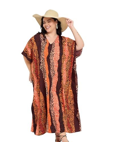 Image of Gypsie Blu Women Plus Size Kaftan Dress Beach Cover Up Maxi Dresses for Women, V-Neck Kimono Sleeve 1X-3X