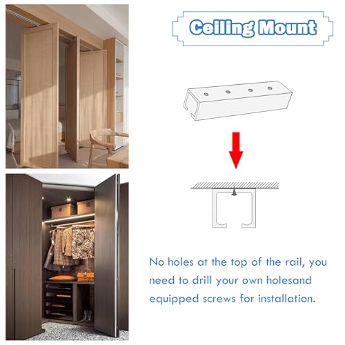Kit de Herrajes para Puerta de Granero con Riel Doble AMUFJJ, Sistema Comercial de Carril para Puerta Corredera con Poleas para Paneles de 1" a 1 2/5" de Grosor, Riel Montaje en Techo de 2 pies (60cm) miniatura 6
