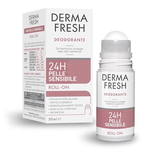 Dermafresh Deodorante Roll-On 24h, 50 ml, Pelle Sensibile, Extra Delicato, Antimacchia, Senza Alcol e Profumo, Dermatologicamente Testato