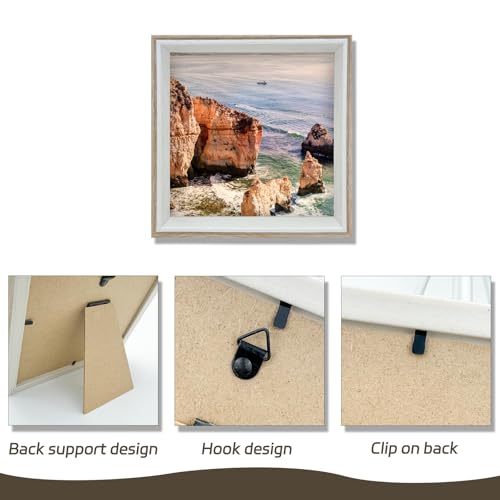 Andiker Photo Frame, 6x6 Inches/15 * 15 cm Square Simple Style Picture Frame for Home Office Wedding Birthday, Beige Resin Photo Frame for Wall Hanging Or Tabletop Standing - Image 2