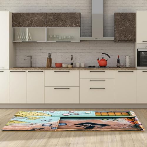 Alfombra absorbente lavable y antideslizante para cocina VAPOKF con arte de pared de 2 piezas 3