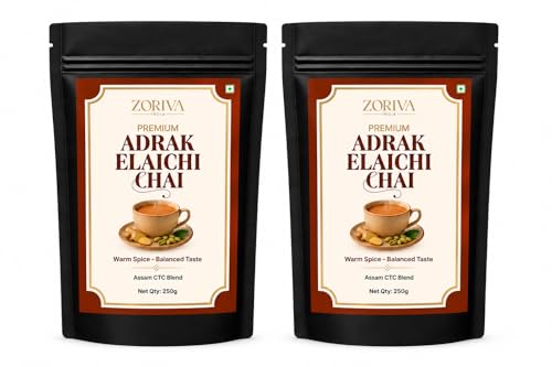 Image of ZORIVA अदरक इलायची चाय 500 G (250g x 2) | Premium Assam CTC Tea | Strong Kadak Taste