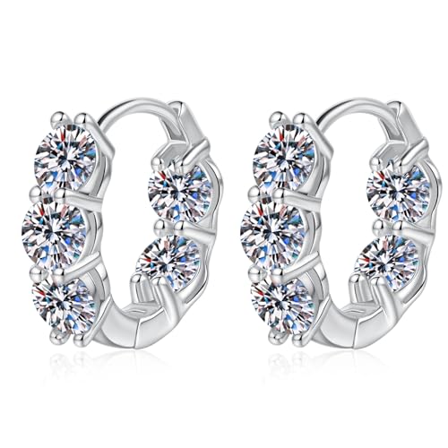 Moissanite Huggie Earrings for Women, Hinged Hoop Design with 10 Stones, Hypoallergenic 925 Sterling Silver, Everyday Jewelry