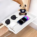 Bedside Shelf for Bunk Beds, Clip-On Nightstand Tray Organizer for Top Bunk Bed Shelf College Dorm Room Essential Bedside Storage with Cable Management, Space-Saving (White)