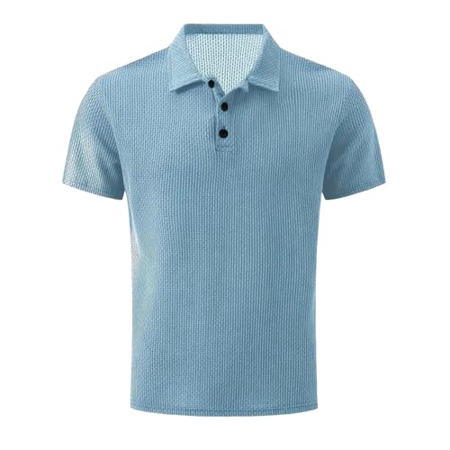 Breeze Polo Shirts for Men Beer Belly Breeze Capri Polo Shirt for Men Wearbreeze Beer Belly Short Sleeve Wear Collared Textured Shirts Quick Dry Golf Casual Light Blue L