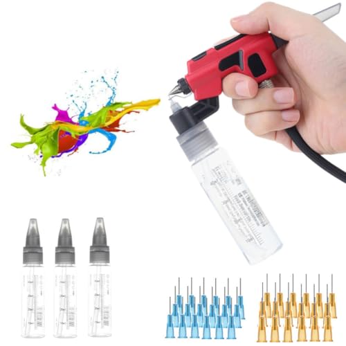 No-Clean Airbrush Kit with Disposable Nozzle (50pcs x 0.3mm & 50pcs x 0.5mm), Wash-Free Airbrush Set with Marker Rack Easy to Spray Model Painting for Modeler Hobby DIY Tool Sets