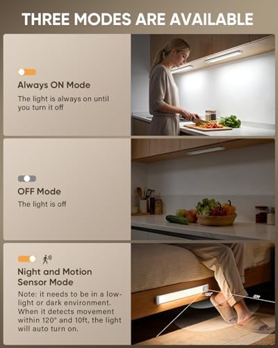 MCGOR 5 Pack 10inch Under Cabinet Lighting, Rechargeable Motion Sensor Light Indoor with 3 Color Temps, Dimmable Magnetic Led Closet Lights, Wireless Under Counter Lights for Kitchen, Stairs — view 3