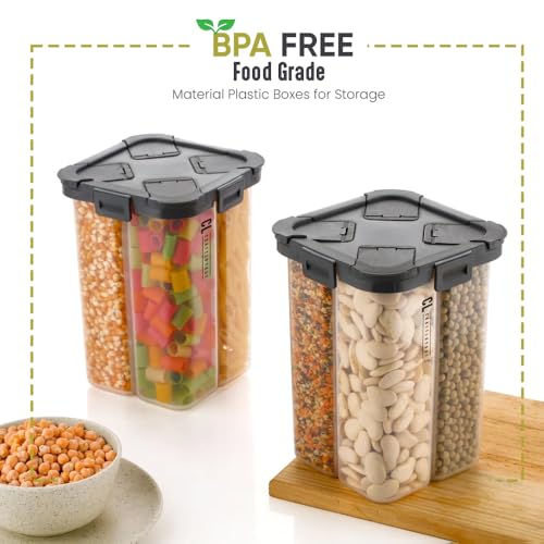 Image of 4 Section Storage Container 2000 ML | 4 in 1 Airtight Food Grain Storage Dispenser | Multi Compartment Container for Rice, Lentils, Beans & Cereals | BPA-Free Kitchen Organizer with Lid