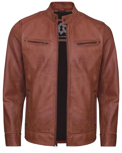Leather Jacket Men - Casual Real Lambskin Cafe Racer Style Men's Leather Motorcycle Jackets