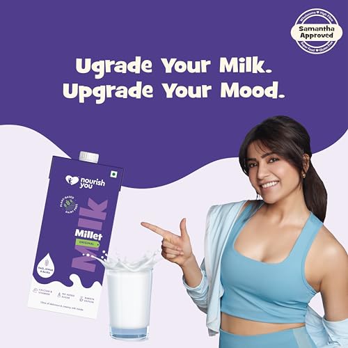Image of NOURISH YOU Plant Based Millet Mlk With Goodness Of Ragi, Jowar, Bajra & Oats|Anti-Biotics Free|Preservatives Free|Healthy Creamy Mlk Unsweetened|No-Added Sugar|1.2 L (200 Ml Each X 6)