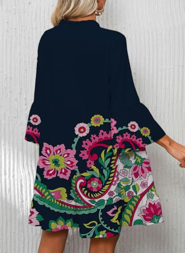 Image of Opemiby Summer Dresses for Women 2026 Flowy Ruffle 3 /4 Sleeve V Neck Tiered Casual Babydoll Boho Beach Mini Dress