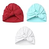 TiaoBug Set of 3 Newborn Baby Cotton Knot Rabbit Nursery Beanie Hospital Hat A Type (red, Mint Green, White) One Size