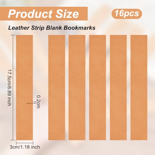 OLYCRAFT 16 Pcs Crafts Genuine Leather Bookmarks Leather Strip Blank Bookmarks 17.5x3cm/6.9x1.2 inch Rectangle Leather Bookmark Genuine Leather Page Markers for Office Teacher Students Supplies - Image 2