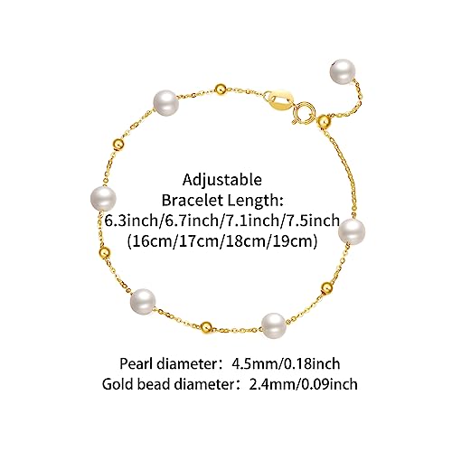 18K Gold Bracelet for Women Pearl Chain Bracelets Bead Link Bracelet Thin Dainty Adjustable Trendy Stackable Fashion Waterproof Jewelry Cute Real Gold Birthday Gifts 6.3"/6.7"/7.1"/7.5"2