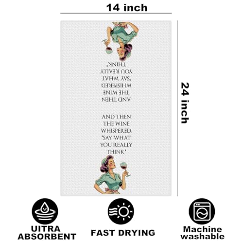Image of Wine Lovers Kitchen Towels 24x14 Inch, Funny Wine Gifts Reusable Dish Towels for Kitchen Bathroom Decor, Funny Waffle Weave Absorbent Hand Cloth Tea Towel, Housewarming Gifts for Women Friend