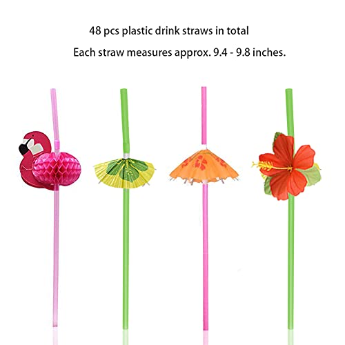 Delightbox 4 Dozen Assorted Tropical Drinking Straws Wedding Hawaiian Umbrella Flamingo Flower #TOP1