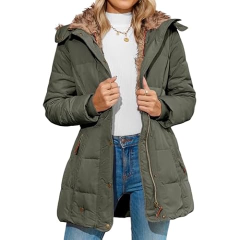 Remikstyt Womens Down Coats Winter Zipper Hooded Faux Fur Inside Parka Down Jackets (Small,Army Green) Cover