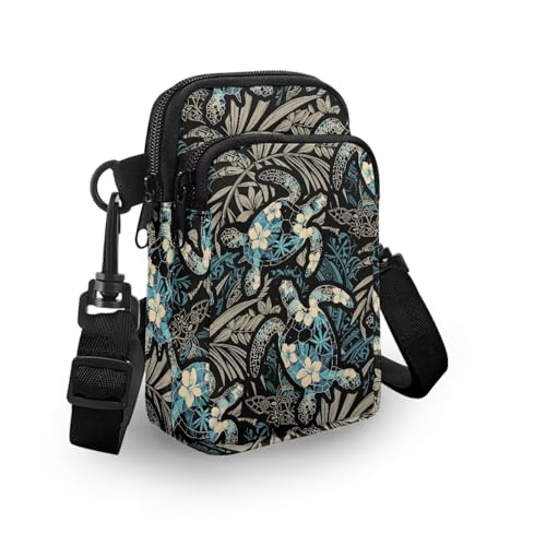 Image of Hawaiian Tribal Small Crossbody Bags for Women Cell Phone Bag Purse, Sea Turtle Zipper Sling Purses Shoulder Bag