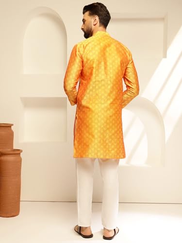 Image of SOJANYA (Since 1958 Men's Jacquard Silk Contrast Red Thread Woven Design Kurta With Pyjama