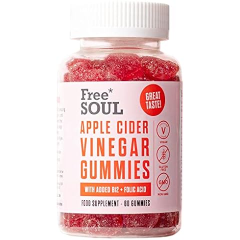 Apple Cider Vinegar Gummies with The Mother 1000mg Enhanced with Vitamin B12 & Folic Acid | 60 High Strength ACV Vegan Capsules with Pomegranate & Beetroot Powder | Natural Ingredients | Free Soul Cover
