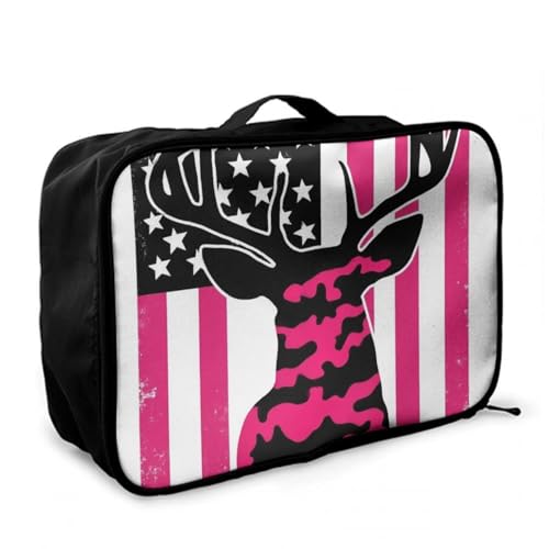 Women's Travel Luggage Lever To Hang Bags, Storage Bag For Sports Gym, Lightweight Weekender Overnight Carry On Bag American Flag Camo Funny Deer Hunting Pink Camouflage