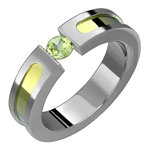 Alain Raphael Lumiere Titanium Ring W Peridot Tension Set 5mm Wide Wedding Band 4 Him & Her Choose Your Color for Free!
