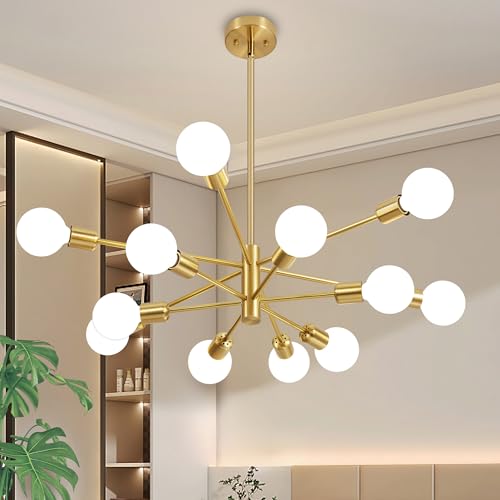 Deyidn Modern Chandelier Gold Chandeliers 12-Light Mid Century Sputnik Ceiling