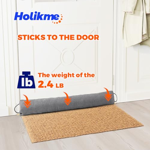 Image of Holikme Weighted Door Draft Stopper - Under Door Seal, 32inch Gray | Heavy Duty Fabric, Removable Washable Cover, Hook-and-Loop Fasteners Included, Soundproof & Thermal Insulation, Energy Saving