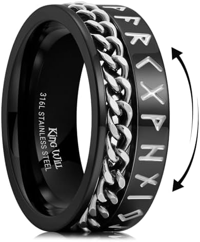 King Will 8mm Black Spinner Stainless Steel Ring Fidget Anxiety Ring ...