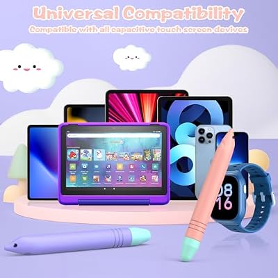 Stylus Pens for Kids, MEKO 2 Pack Kid-Friendly Tablet Pen with Tethers Work for Amazon Fire Tablet, iPad, iPhone, Android Tablets, All Touchscreen Devices (Pink+Purple)