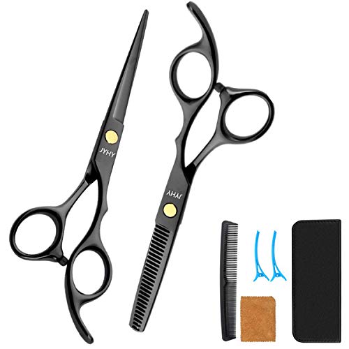 JYHY Professionele Haar Snijden Schaar Shears Barber Thinning Set Kit- Familie Haar Snijden, Barber Haar Snijden Tool Thinning texturizing, 6" 6" Zwart-1