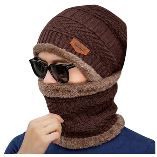 Image of K D Winter Wear 2-in-1 Woolen Beanie Cap & Muffler Set for Men & Women | Soft Thermal Wool | Fleece-Lined | Head & Neck Warmer | Unisex Winter Accessories | Coffee