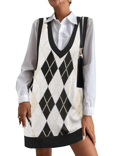 Image of Zeagoo Womens Sweater Vest Dress Pattern Knitted Pullovers Sweaters V Neck Tank Sweater Dress with Pockets