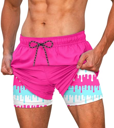 Cozople Men's Bright Pink Bathing Suit – 5" Inseam, Compression Liner, Quick‑Dry Performance