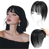 360° Echthaar-Topfteil für Damen mit realistischer Kopfhaut - 3D Vollkopf-Deckung für schütteres Haar, mit Haarscheitel, dehnbarem Netz & Klammern, Schwarz 8 Zoll 20cm