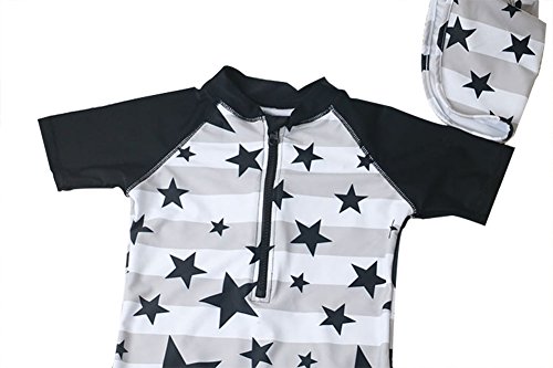 Toddler Baby Boys One Piece Short Sleeve Swimsuit Kids Rash Guard Round Neck Sun Protection Swimwear Star Print Bodysuits Set Black #TOP2