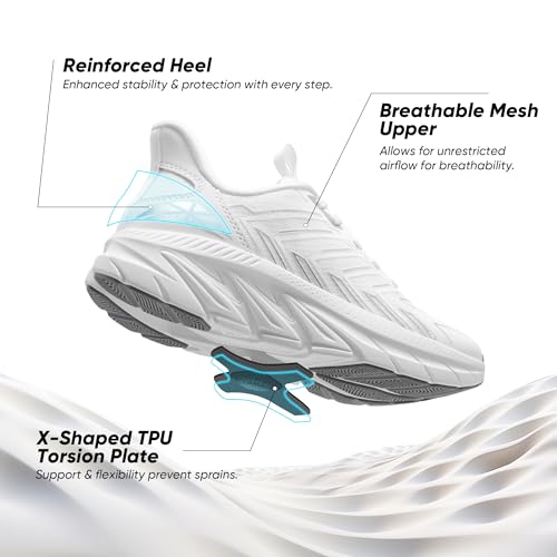 Allswifit Women'S Slip On Walking Shoes Running Comfortable Tennis Breathable Non Slip Athletic Gym Workout Cross Training Sneakers,Size 7,White,Sarr034W thumb #3