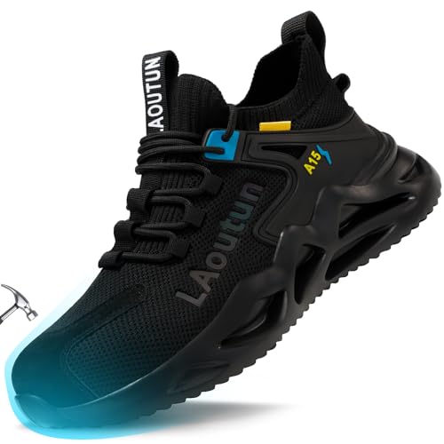LAoutun Zapatillas de seguridad para hombre y mujer, transpirables, con puntera de acero, botas de seguridad para hombre, zapatillas de trabajo ligeras, botas de trabajo para construcción, botas