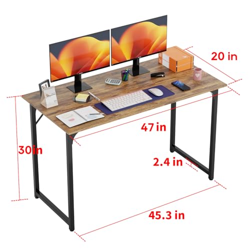 Image of PayLessHere | 47 Inch Computer Desk | Brown | Office Desk with Metal Frame, Adjustable Feet | Water-Resistant, Scratchproof Surface | Sturdy Writing Table for Home Office or Study | Pack of 2