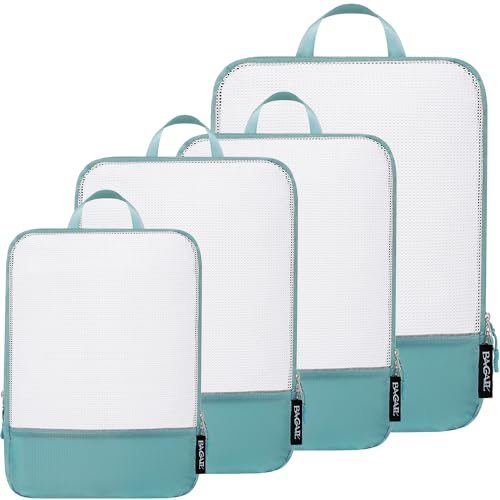 BAGAIL 4 Set Ultralight Compression Packing Cubes Packing Organizer for Travel Accessories Luggage Suitcase Backpack(70D,Dusty Blue Mesh)